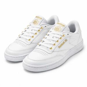 Reebok Classic Club C White Leather Sneakers Gold Eyelets – Women’s 6.5